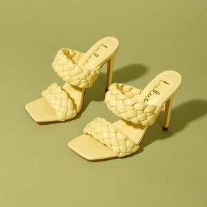 Lulus Kakee Yellow Woven High Heel Sandals - Size 9
